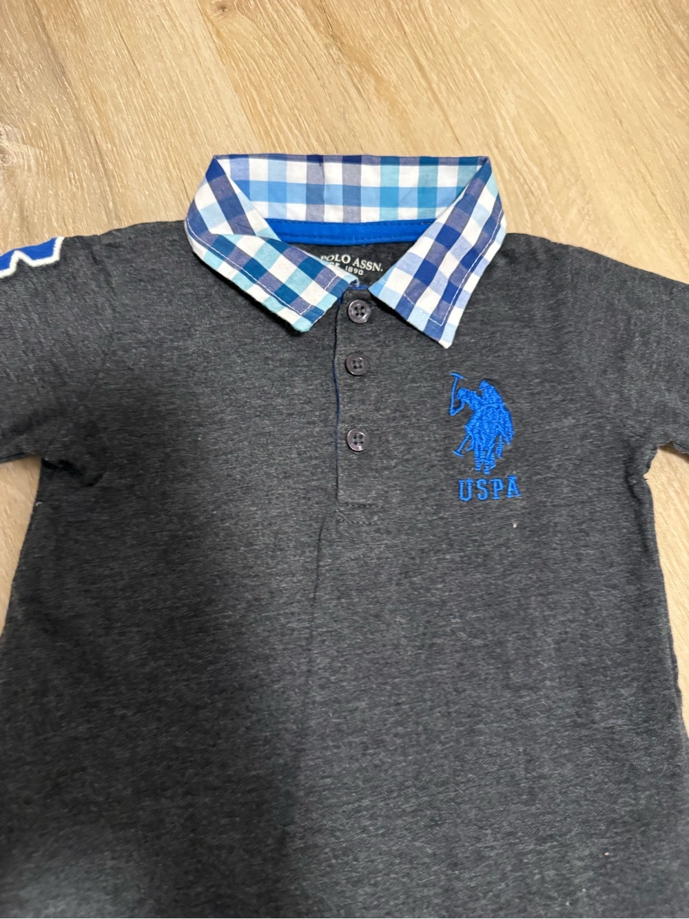 U.S. Polo Assn. Charcoal Polo with Blue Plaid Collar